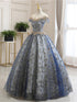 Cute Blue Tulle With Lace Cap Sleeves Party Dress, Tulle Ball Gown Sweet 16 Dress